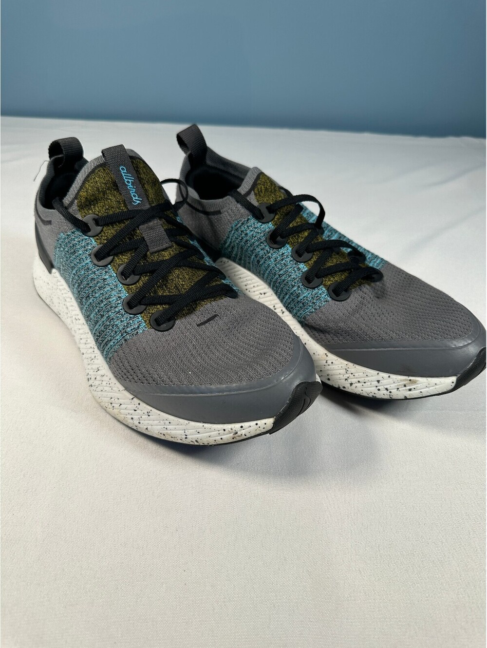 Allbirds Tree Glider Gray Teal Knit Athletic Running Sneakers Men's Size 12.5